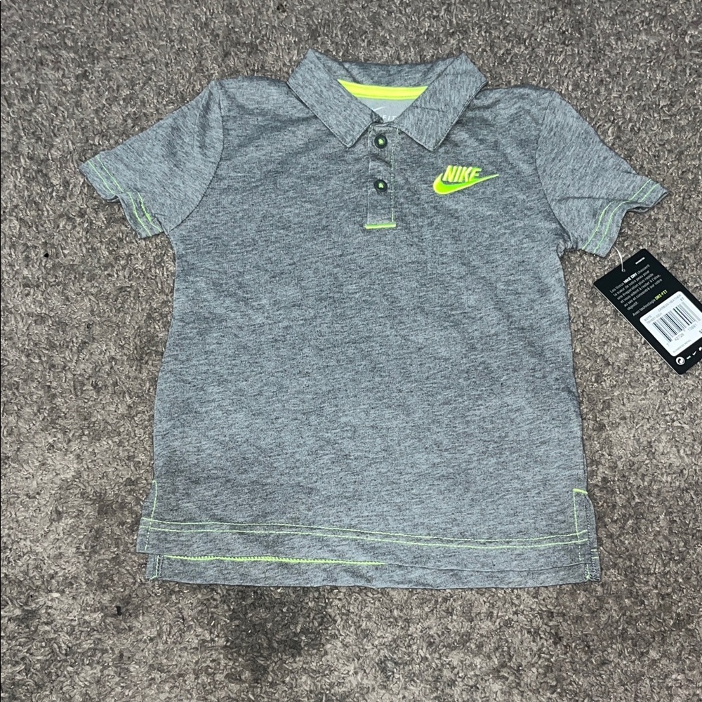 Nike Kids Gray Polo with Neon Green Details